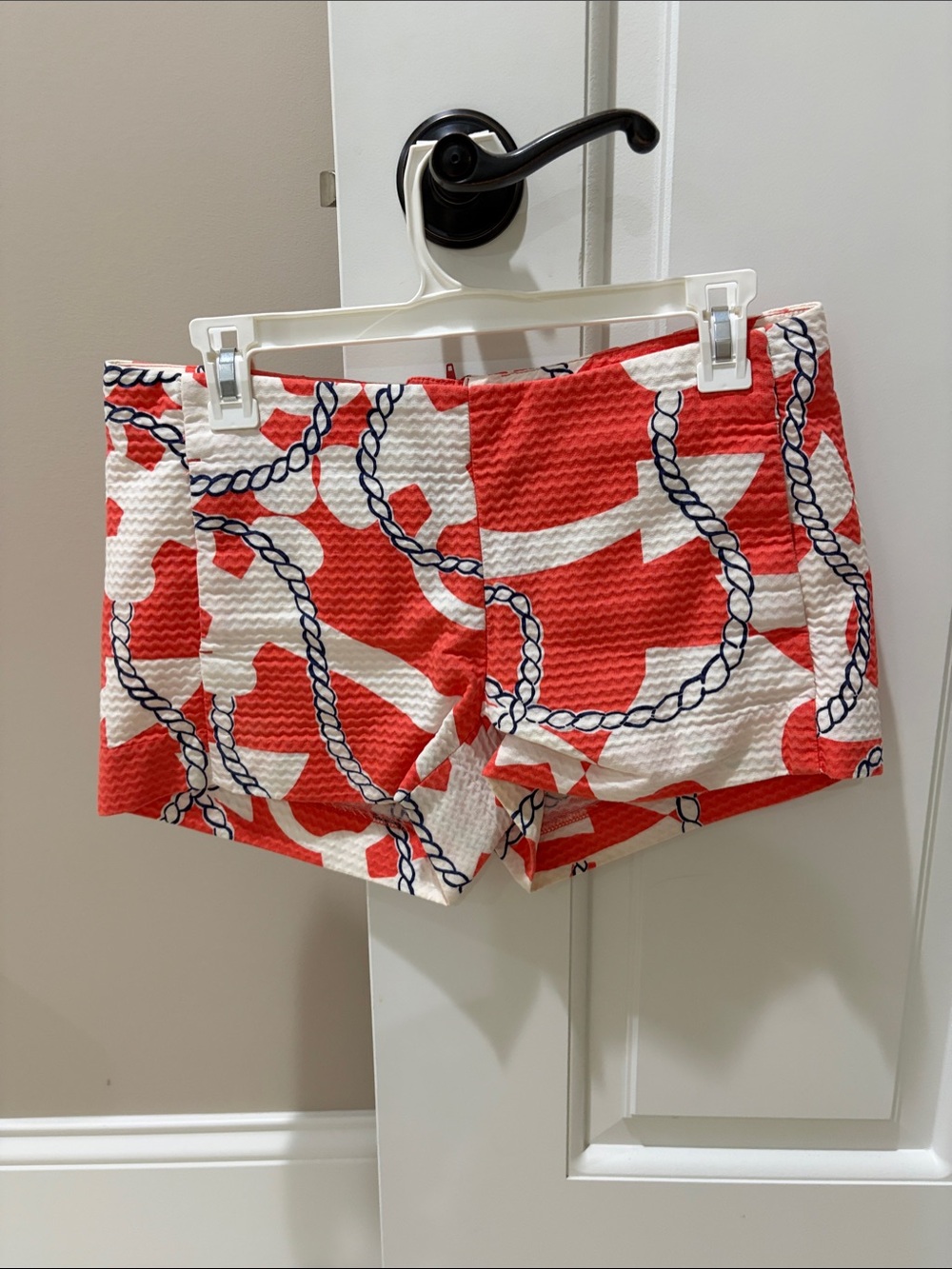 Lilly Pulitzer Coral, White & Navy Rope-Print Casual Shorts.  Super Cute